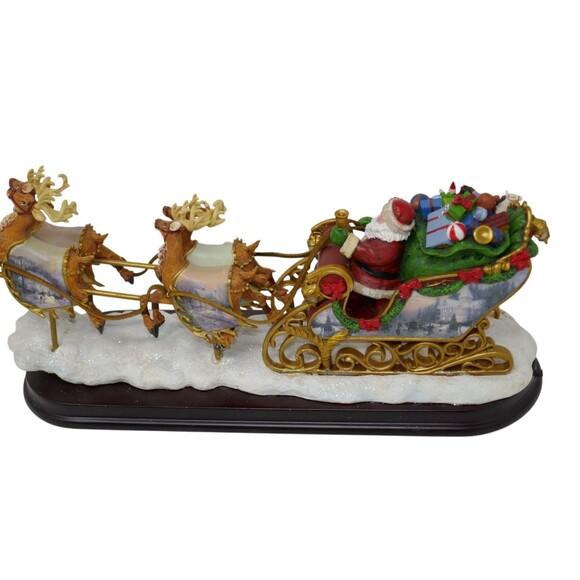 Bradford 2004 Thomas Kinkade Night Before Christmas Illuminated Santa Sleigh - Picture 14 of 16